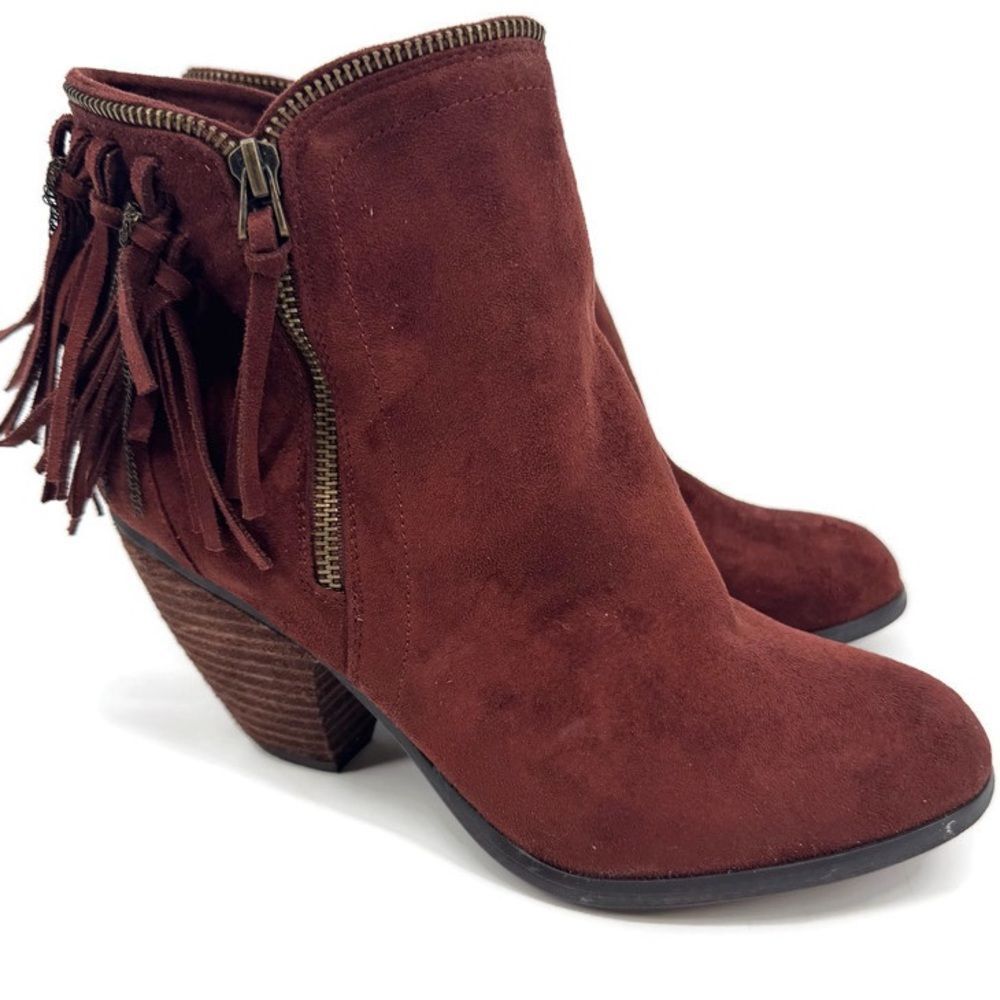 Not Rated Brown Fringe Faux Suede Booties Sz 9.5‎